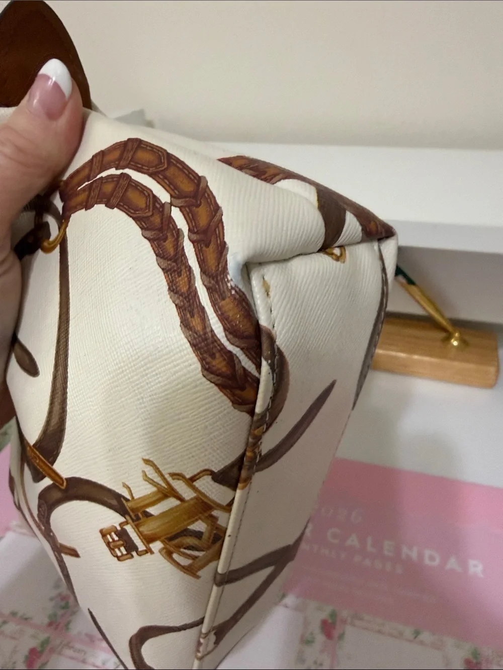 Vintage Ralph Lauren Cream and Brown Women's Cosmetic Wristlet